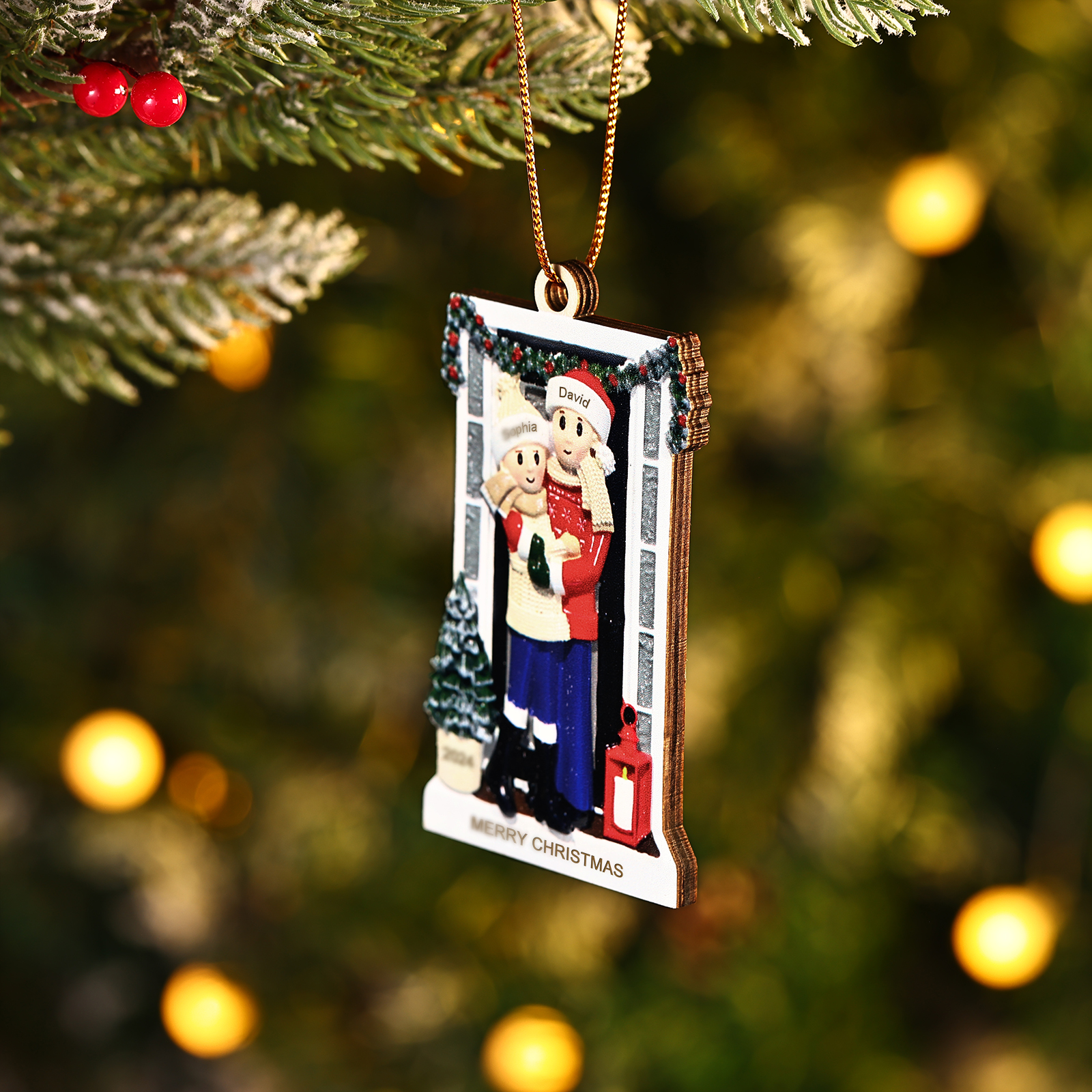 Personalized Family Ornament with Pet Dog Custom with 2 Names Christmas Gift 2024-Jessemade AU