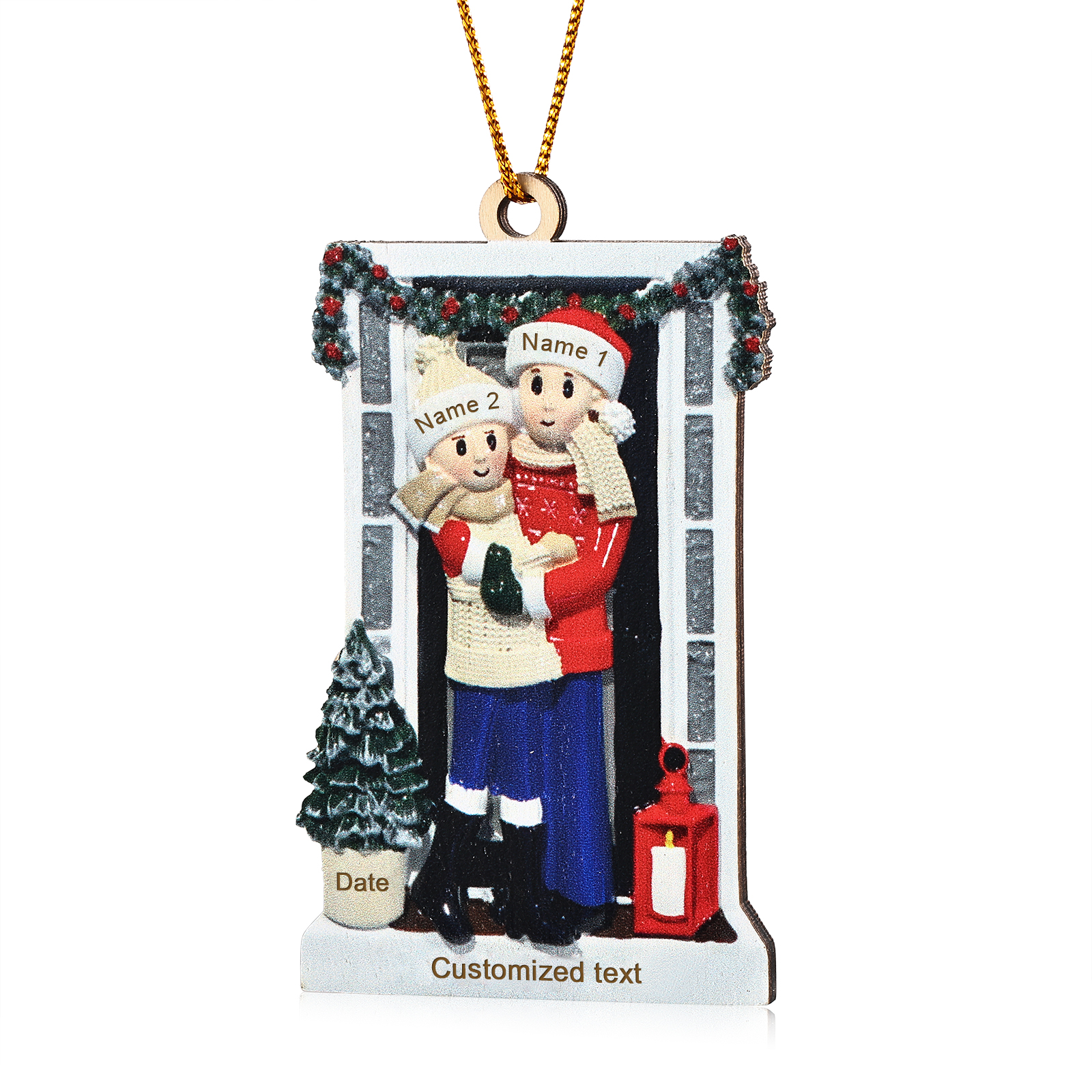 Personalized Family Ornament with Pet Dog Custom with 2 Names Christmas Gift 2024