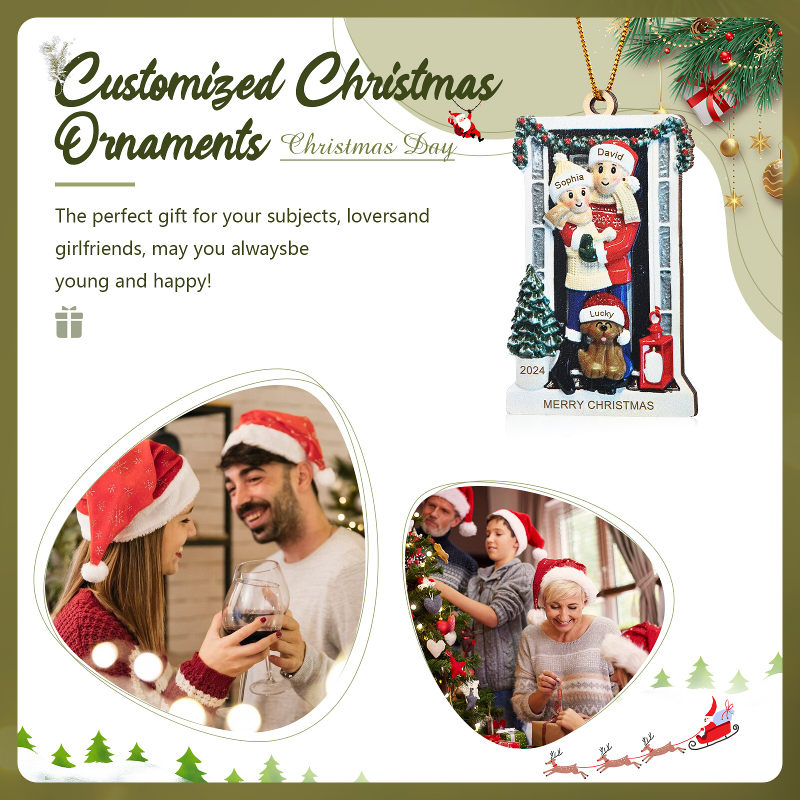 Personalized Family Ornament with Pet Dog Custom with 3 Names Christmas Gift 2024-Jessemade AU