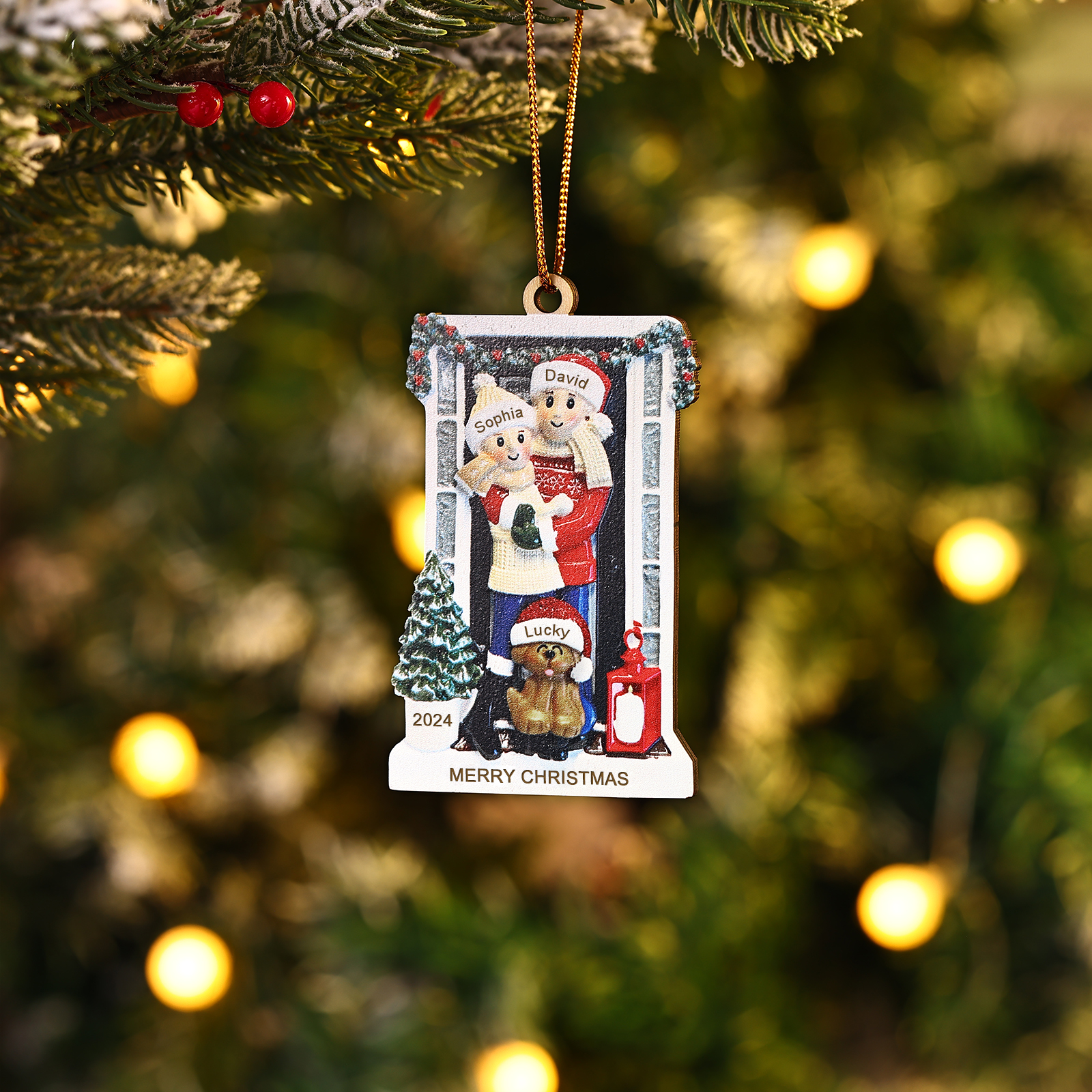Personalized Family Ornament with Pet Dog Custom with 3 Names Christmas Gift 2024
