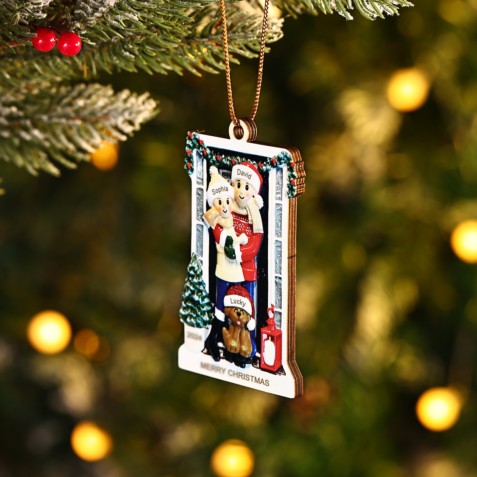 Personalized Family Ornament with Pet Dog Custom with 3 Names Christmas Gift 2024-Jessemade AU