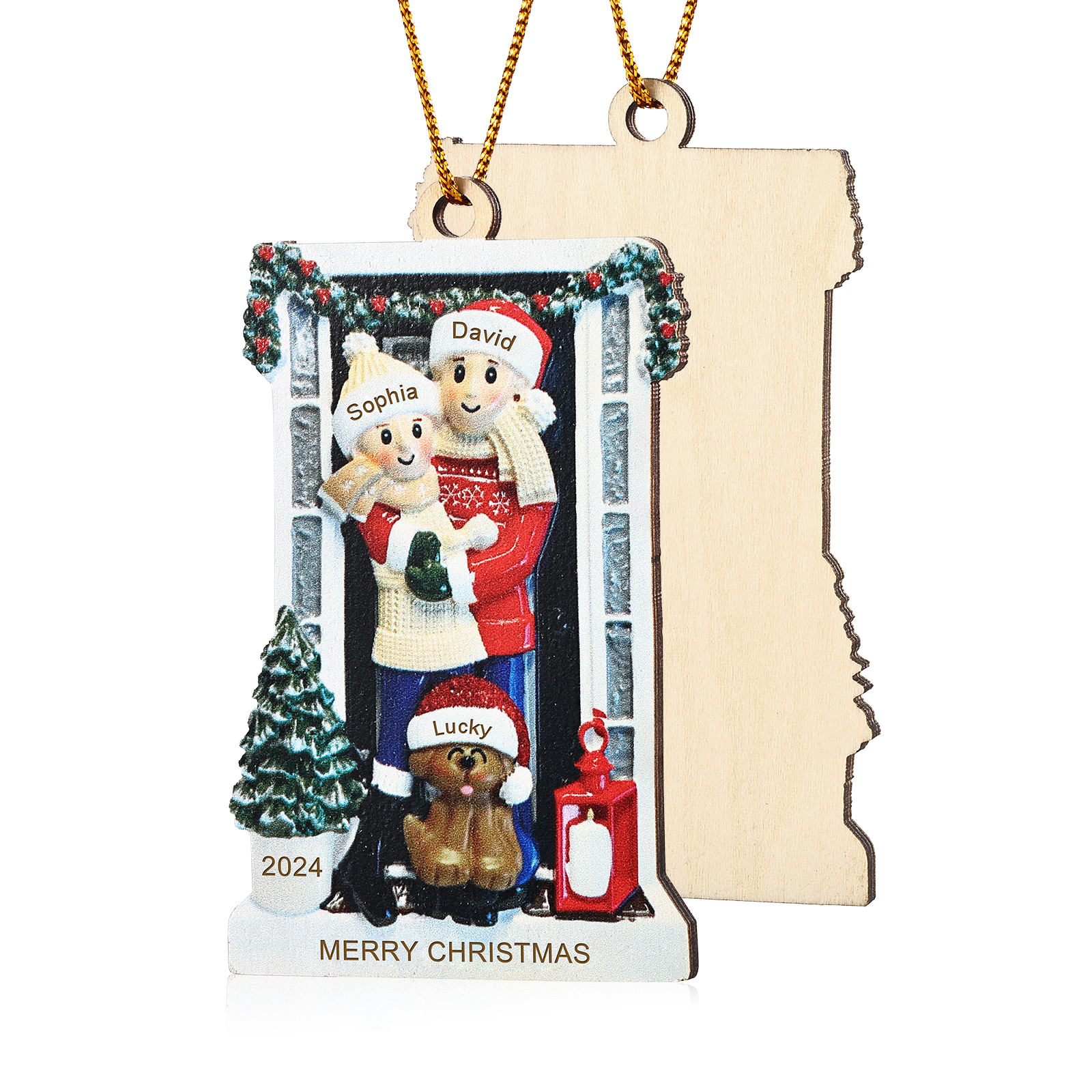 Personalized Family Ornament with Pet Dog Custom with 3 Names Christmas Gift 2024-Jessemade AU