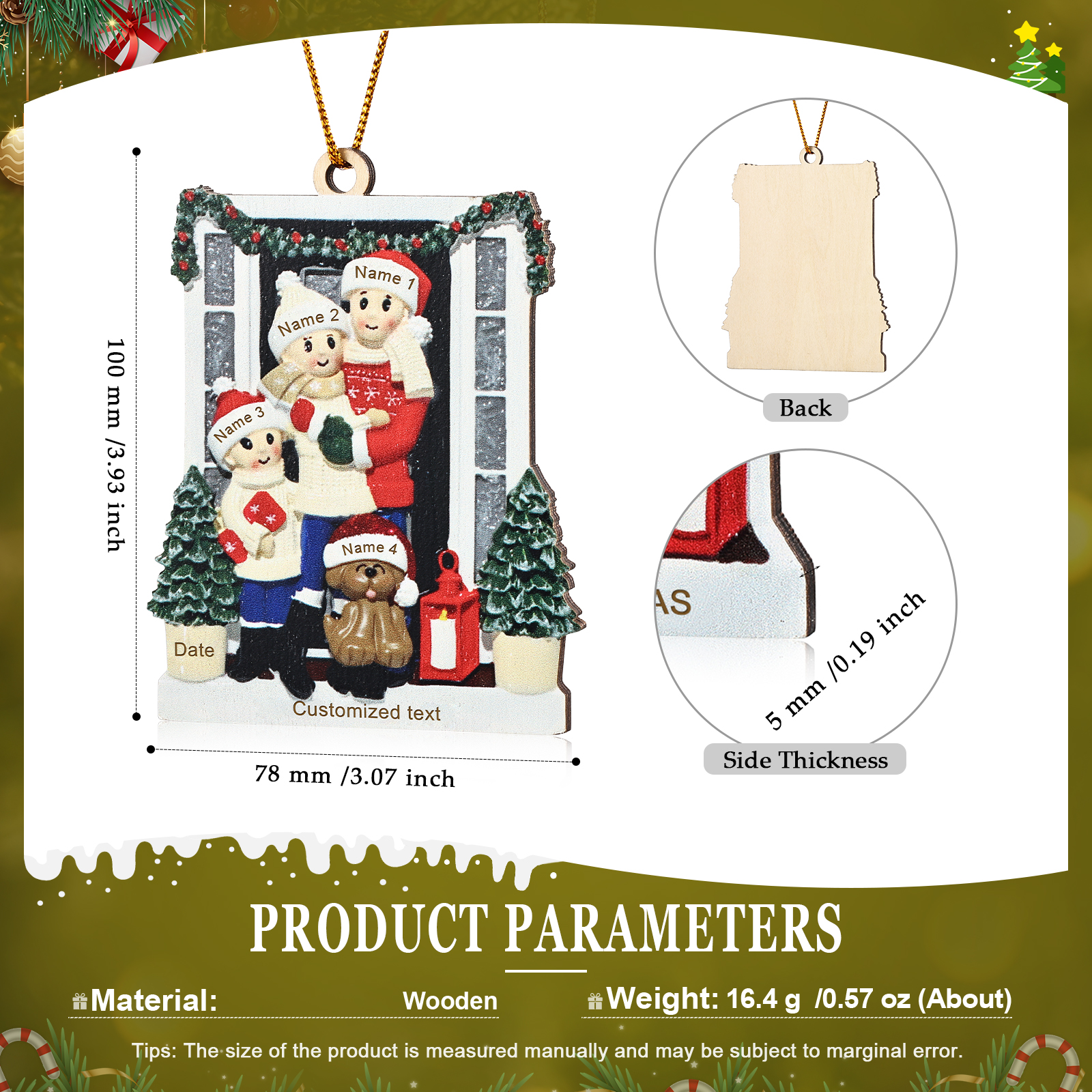 Personalized Family Ornament with Pet Dog Custom with 4 Names Christmas Gift 2024-Jessemade AU