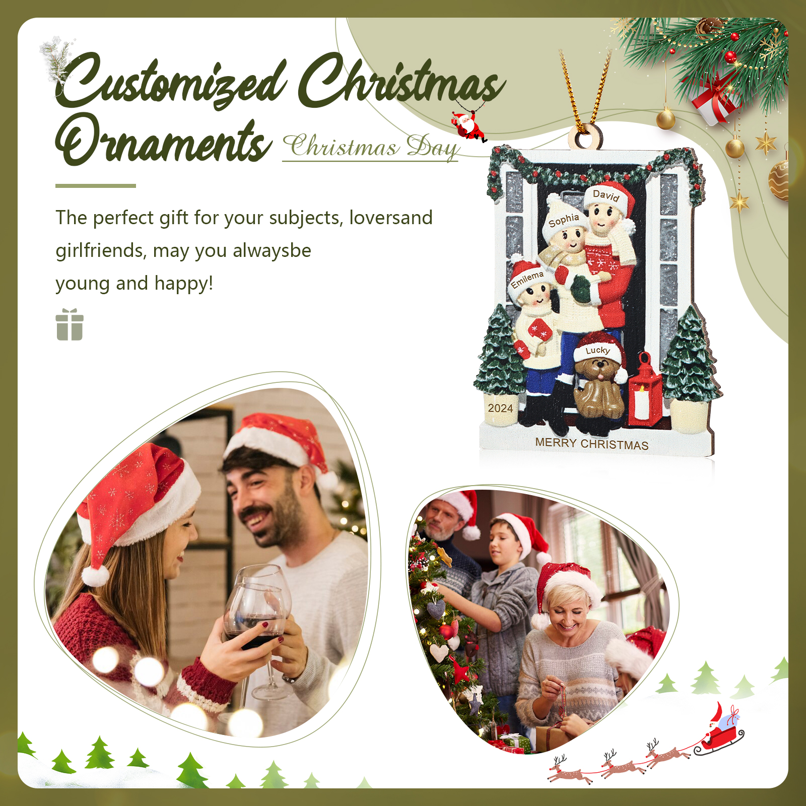 Personalized Family Ornament with Pet Dog Custom with 4 Names Christmas Gift 2024-Jessemade AU