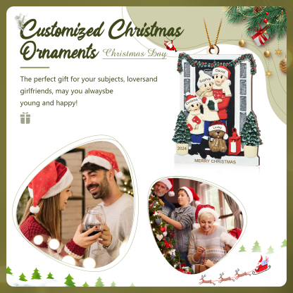 Personalized Family Ornament with Pet Dog Custom with 4 Names Christmas Gift 2024-Jessemade AU