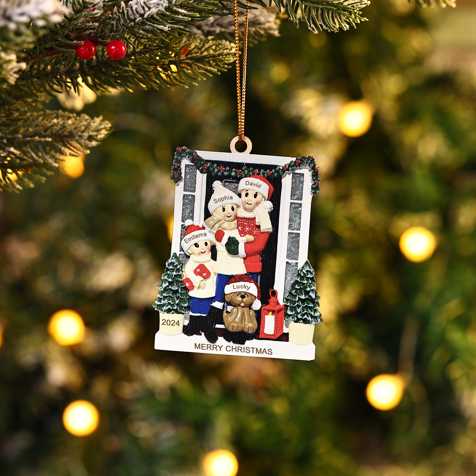 Personalized Family Ornament with Pet Dog Custom with 4 Names Christmas Gift 2024