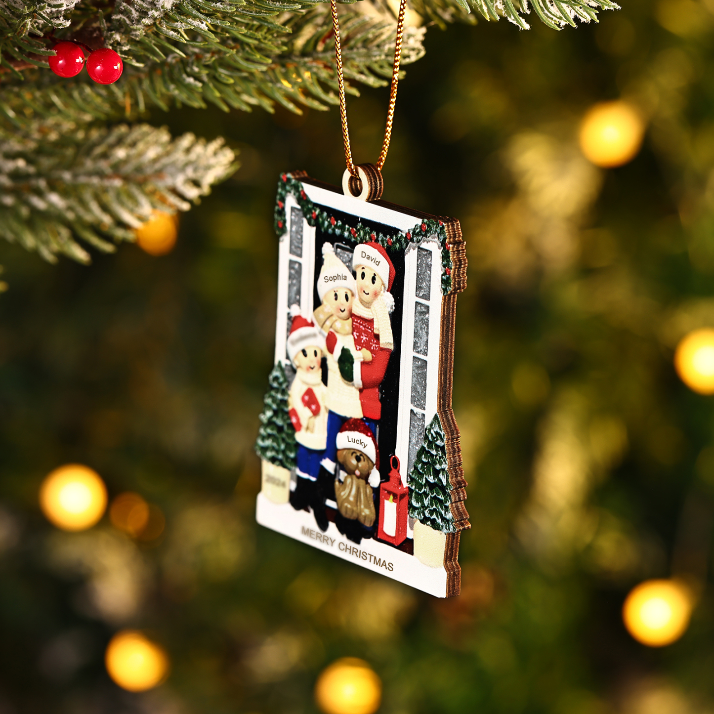 Personalized Family Ornament with Pet Dog Custom with 4 Names Christmas Gift 2024-Jessemade AU