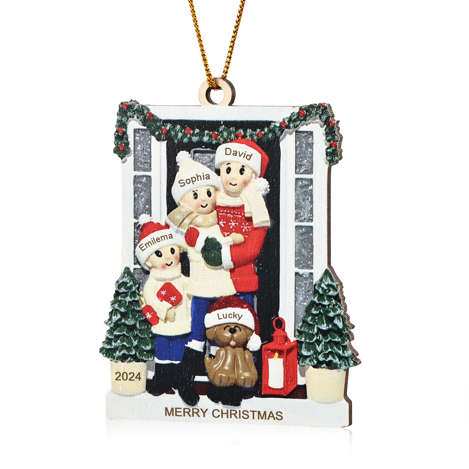 Personalized Family Ornament with Pet Dog Custom with 4 Names Christmas Gift 2024-Jessemade AU