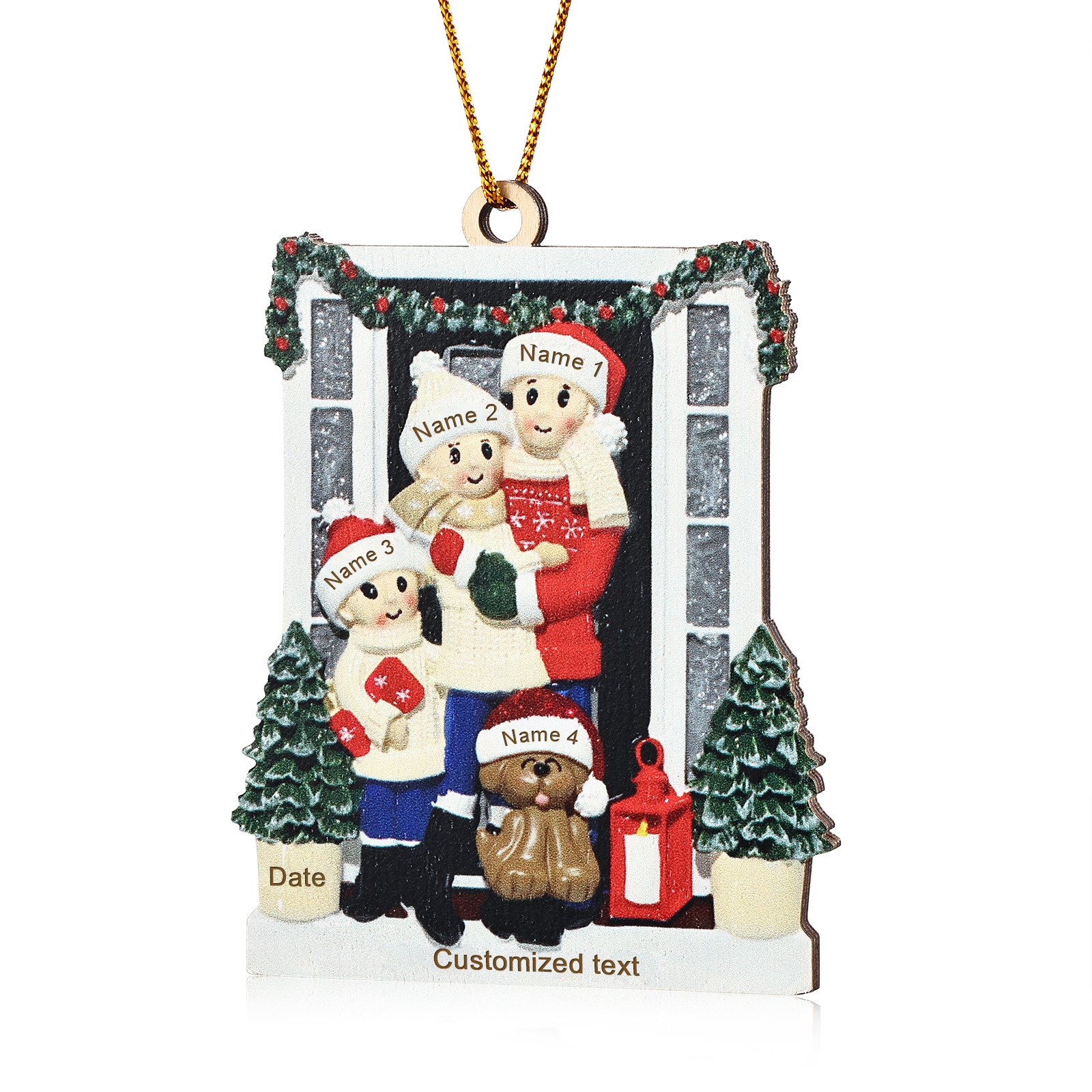 Personalized Family Ornament with Pet Dog Custom with 4 Names Christmas Gift 2024