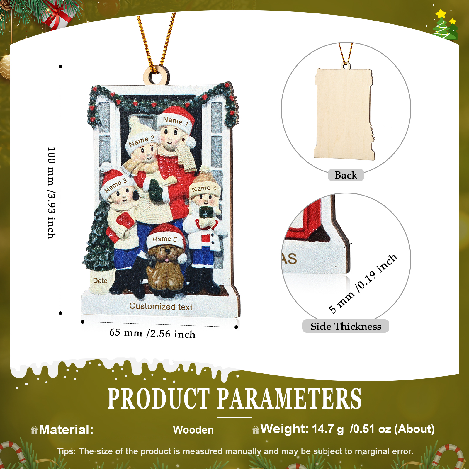 Personalized Family Ornament with Pet Dog Custom with 5 Names Christmas Gift 2024-Jessemade AU