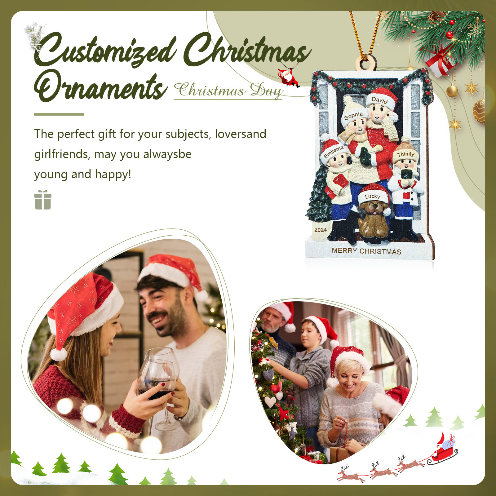 Personalized Family Ornament with Pet Dog Custom with 5 Names Christmas Gift 2024-Jessemade AU