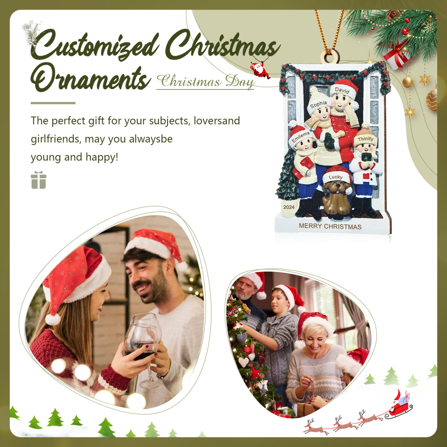 Personalized Family Ornament with Pet Dog Custom with 5 Names Christmas Gift 2024-Jessemade AU