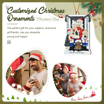 Personalized Family Ornament with Pet Dog Custom with 5 Names Christmas Gift 2024-Jessemade AU