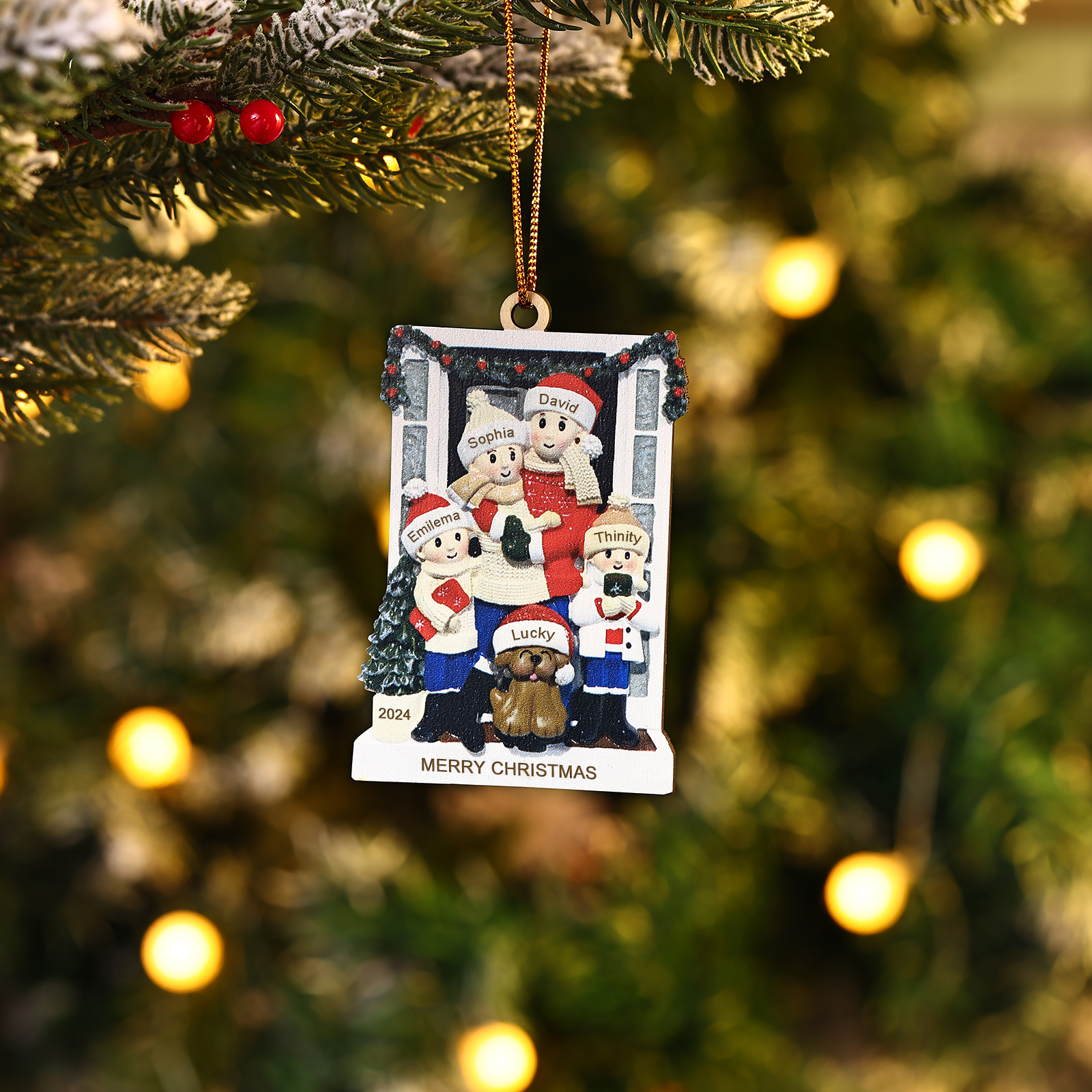 Personalized Family Ornament with Pet Dog Custom with 5 Names Christmas Gift 2024