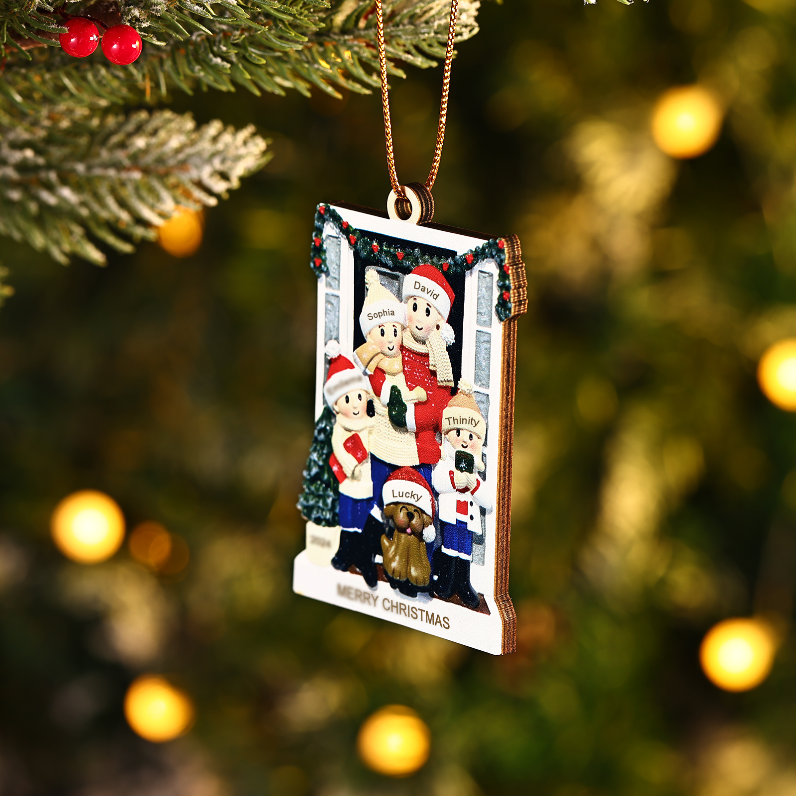 Personalized Family Ornament with Pet Dog Custom with 5 Names Christmas Gift 2024-Jessemade AU