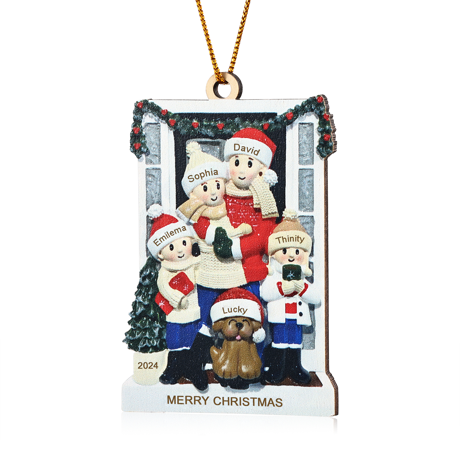 Personalized Family Ornament with Pet Dog Custom with 5 Names Christmas Gift 2024-Jessemade AU