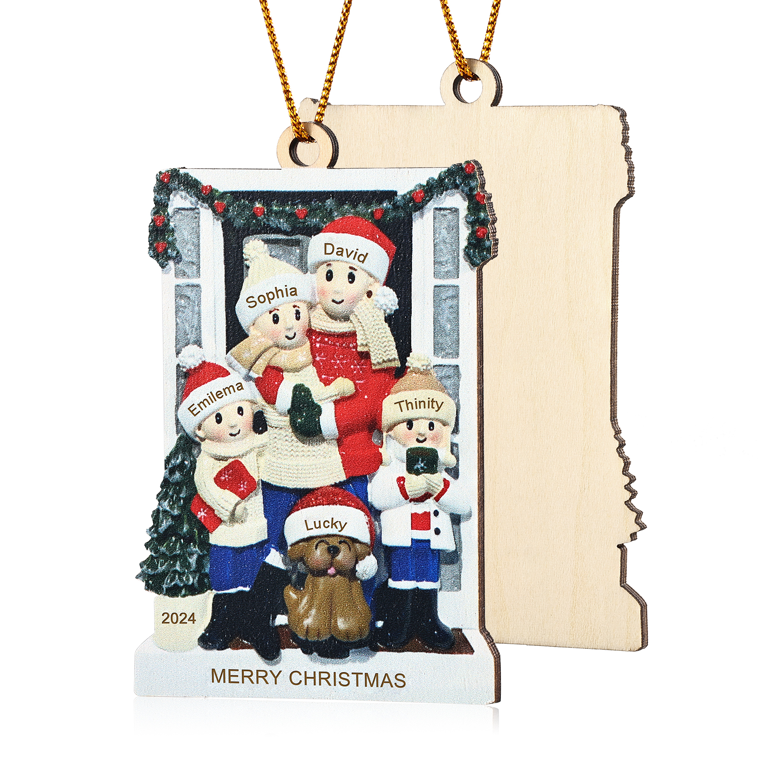 Personalized Family Ornament with Pet Dog Custom with 5 Names Christmas Gift 2024-Jessemade AU