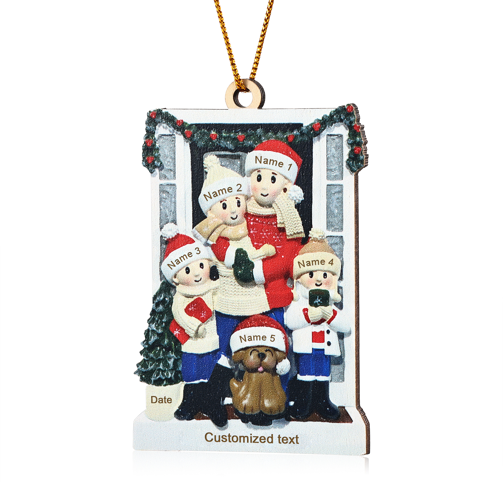 Personalized Family Ornament with Pet Dog Custom with 5 Names Christmas Gift 2024