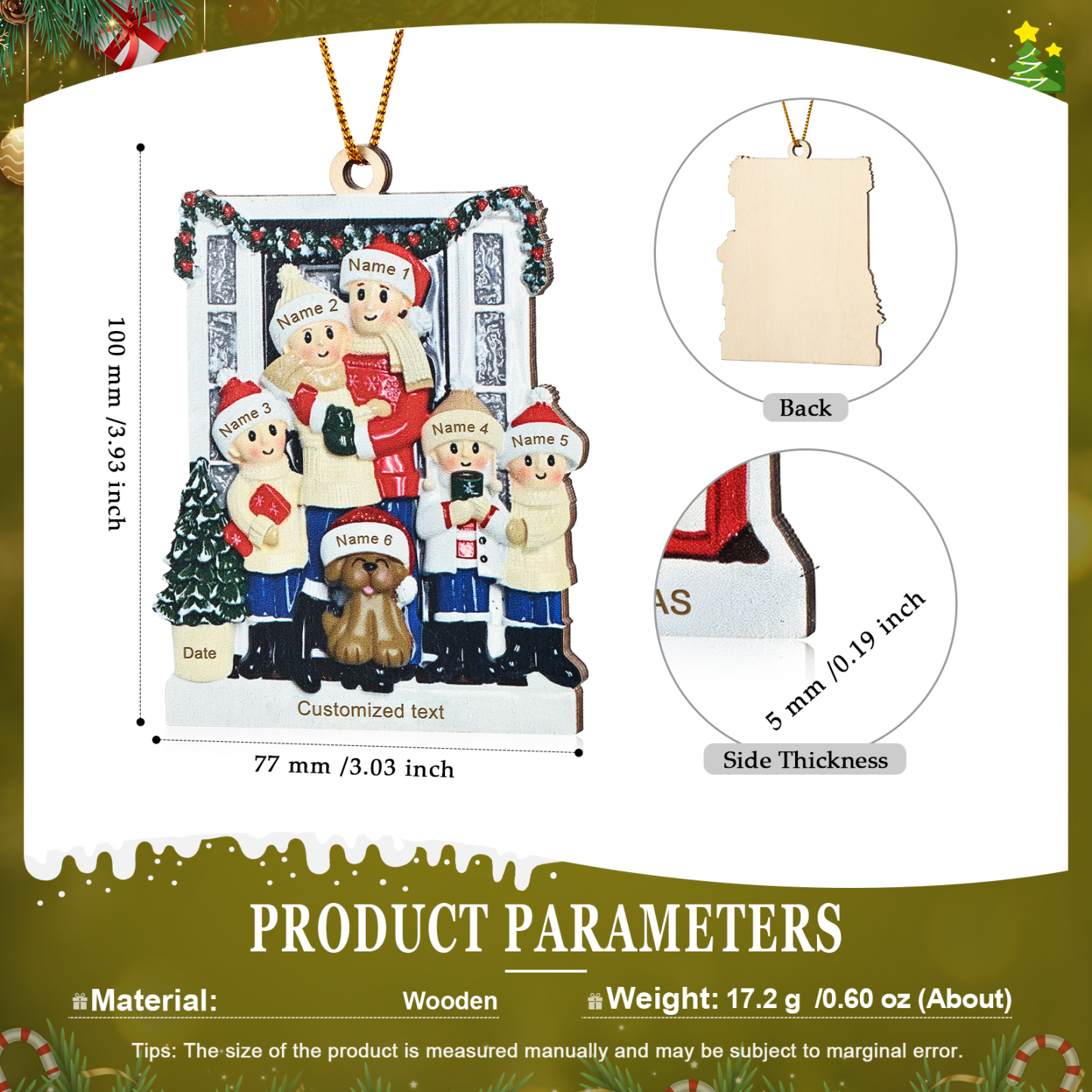 Personalized Family Ornament with Pet Dog Custom with 6 Names Christmas Gift 2024-Jessemade AU