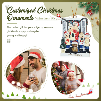 Personalized Family Ornament with Pet Dog Custom with 6 Names Christmas Gift 2024-Jessemade AU