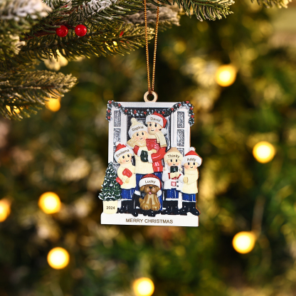 Personalized Family Ornament with Pet Dog Custom with 6 Names Christmas Gift 2024-Jessemade AU