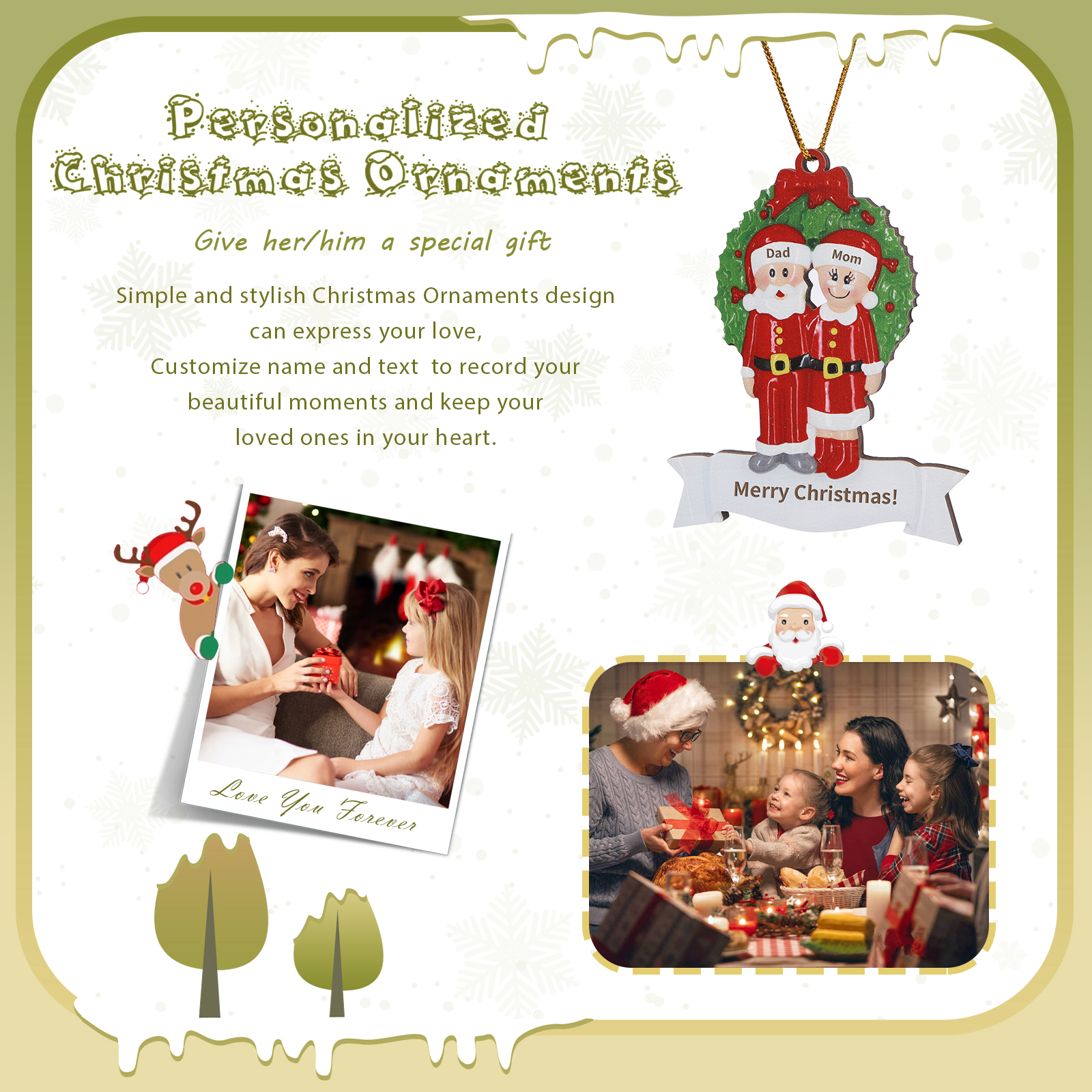 Personalised Family Wooden Christmas Ornament with Custom 2 Names Wreath Ornament-Jessemade AU