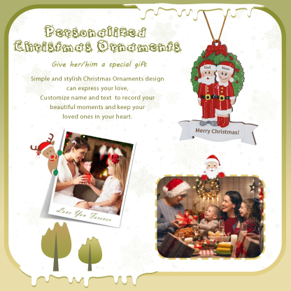 Personalised Family Wooden Christmas Ornament with Custom 2 Names Wreath Ornament-Jessemade AU