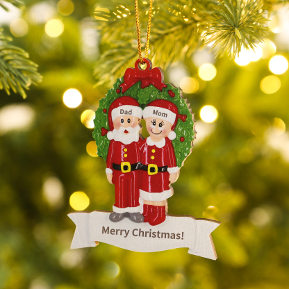 Personalised Family Wooden Christmas Ornament with Custom 2 Names Wreath Ornament-Jessemade AU