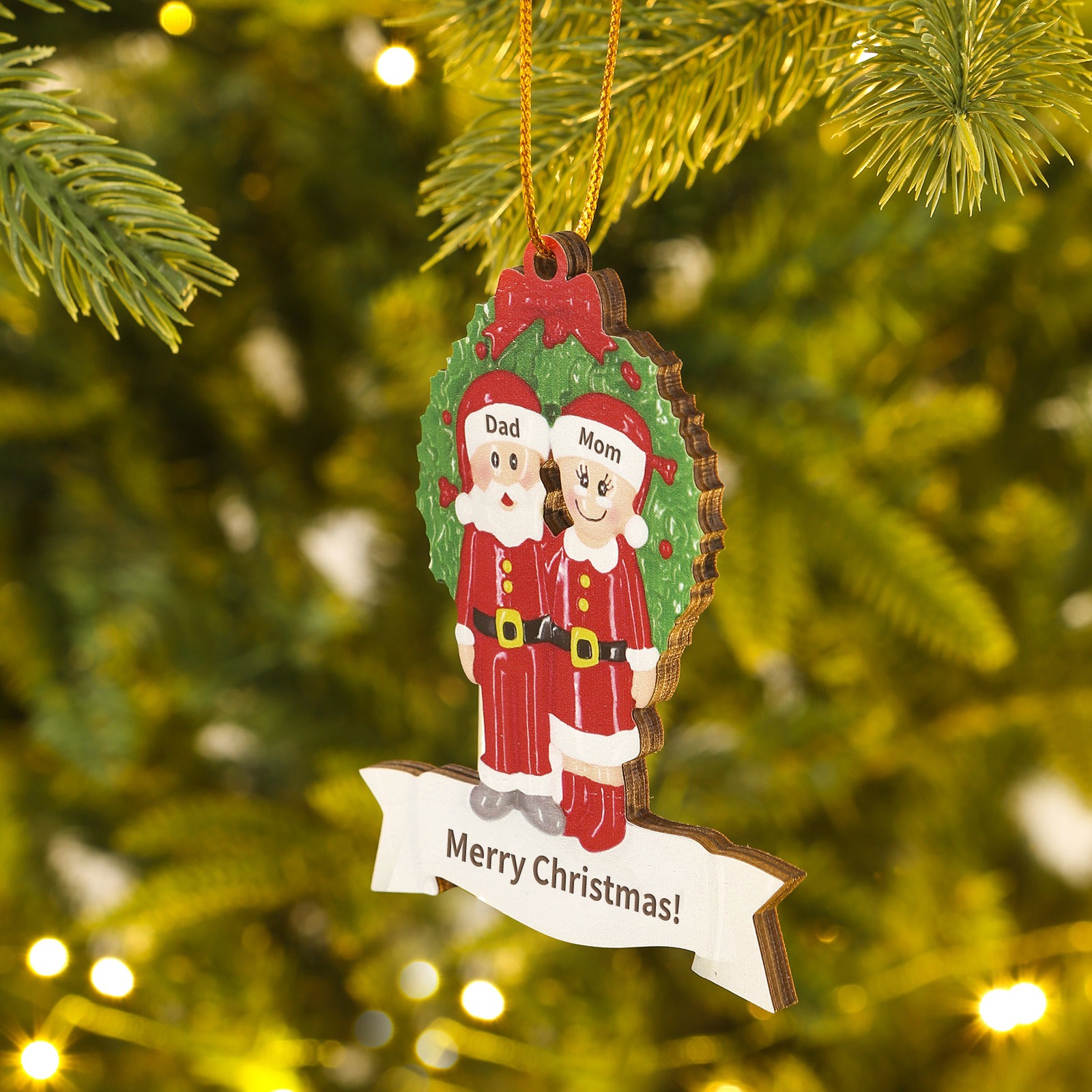 Personalised Family Wooden Christmas Ornament with Custom 2 Names Wreath Ornament-Jessemade AU