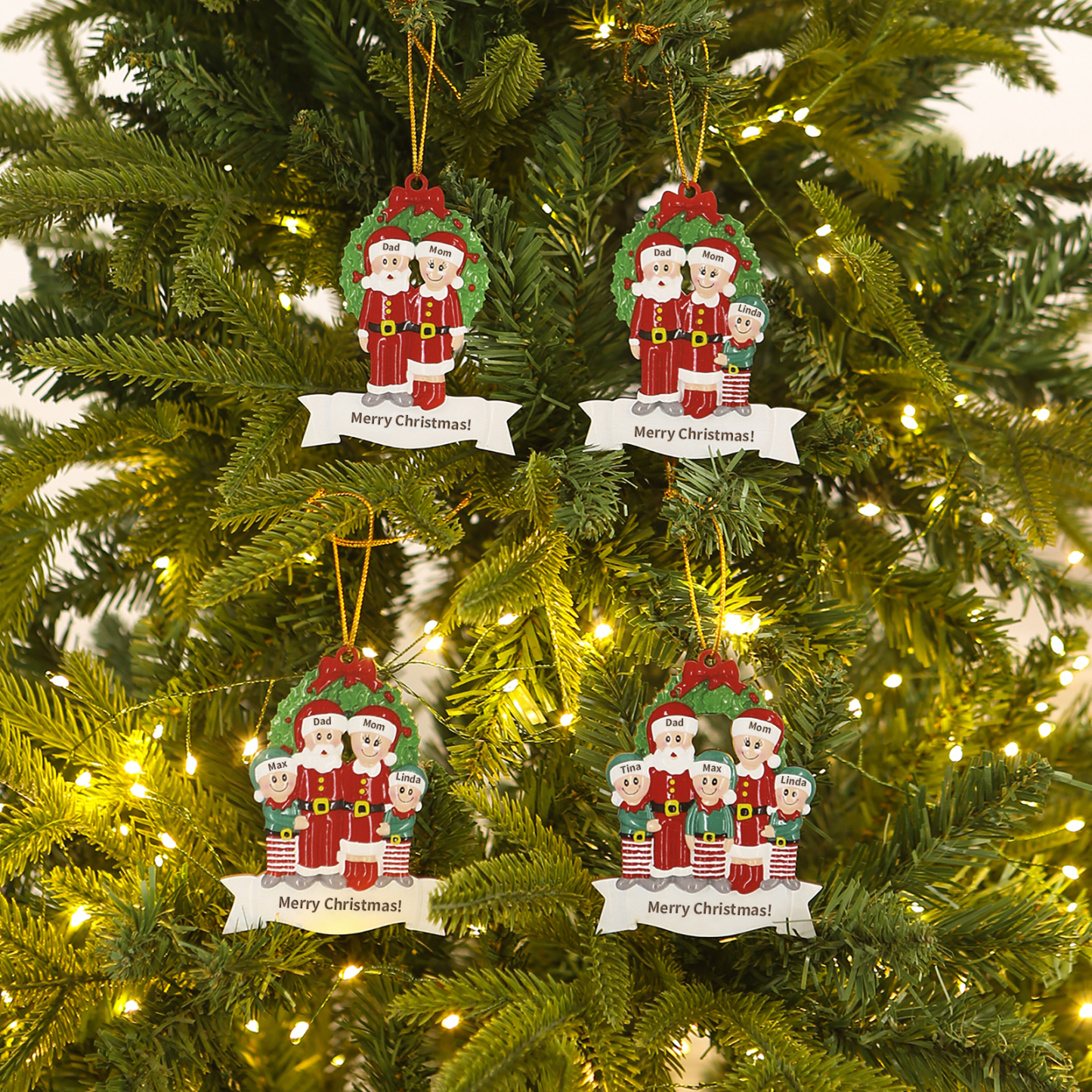 Personalised Family Wooden Christmas Ornament with Custom 3 Names Wreath Ornament-Jessemade AU