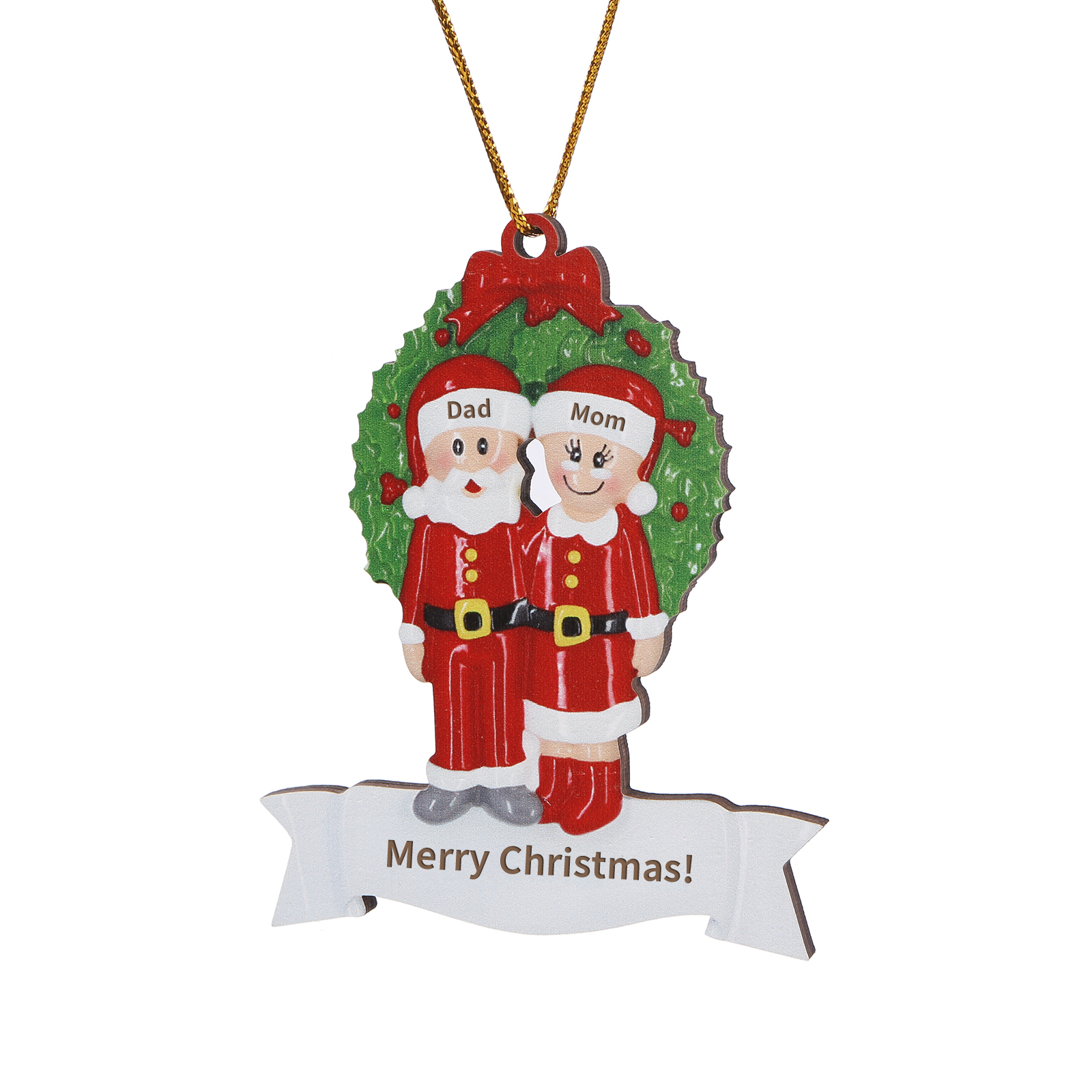 Personalised Family Wooden Christmas Ornament with Custom 2 Names Wreath Ornament-Jessemade AU