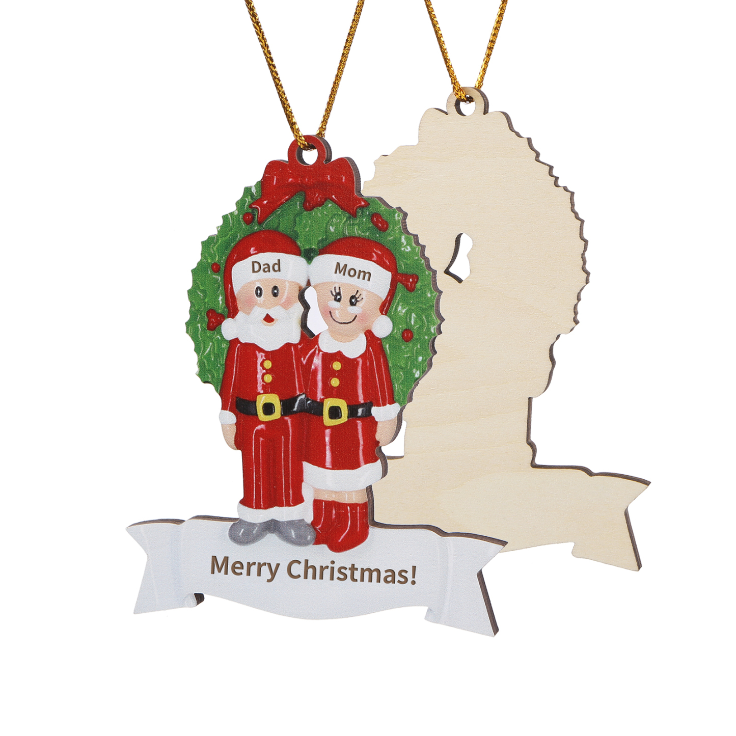 Personalised Family Wooden Christmas Ornament with Custom 2 Names Wreath Ornament-Jessemade AU