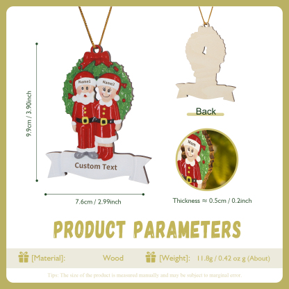 Personalised Family Wooden Christmas Ornament with Custom 2 Names Wreath Ornament-Jessemade AU