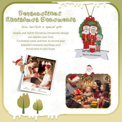 Personalised Family Wooden Christmas Ornament with Custom 3 Names Wreath Ornament-Jessemade AU