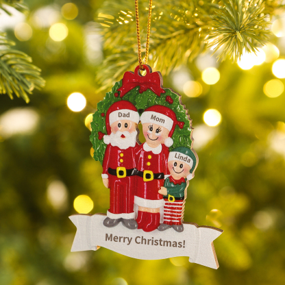 Personalised Family Wooden Christmas Ornament with Custom 3 Names Wreath Ornament-Jessemade AU