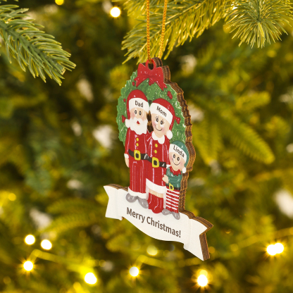 Personalised Family Wooden Christmas Ornament with Custom 3 Names Wreath Ornament-Jessemade AU