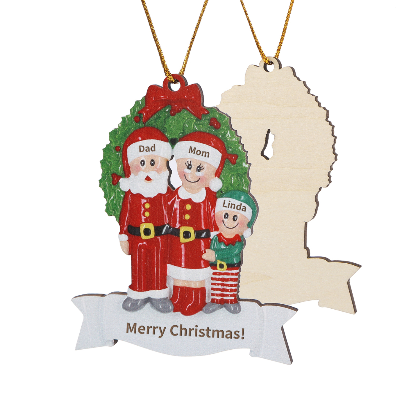 Personalised Family Wooden Christmas Ornament with Custom 3 Names Wreath Ornament-Jessemade AU
