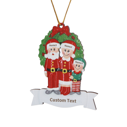 Personalised Family Wooden Christmas Ornament with Custom 3 Names Wreath Ornament-Jessemade AU