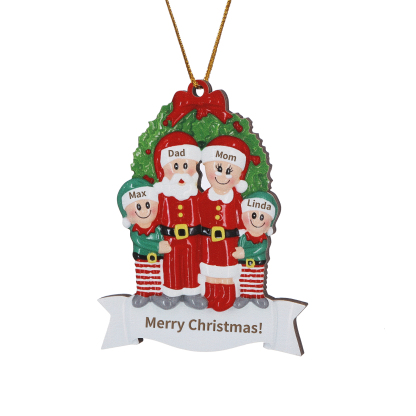 Personalised Family Wooden Christmas Ornament with Custom 4 Names Wreath Ornament-Jessemade AU