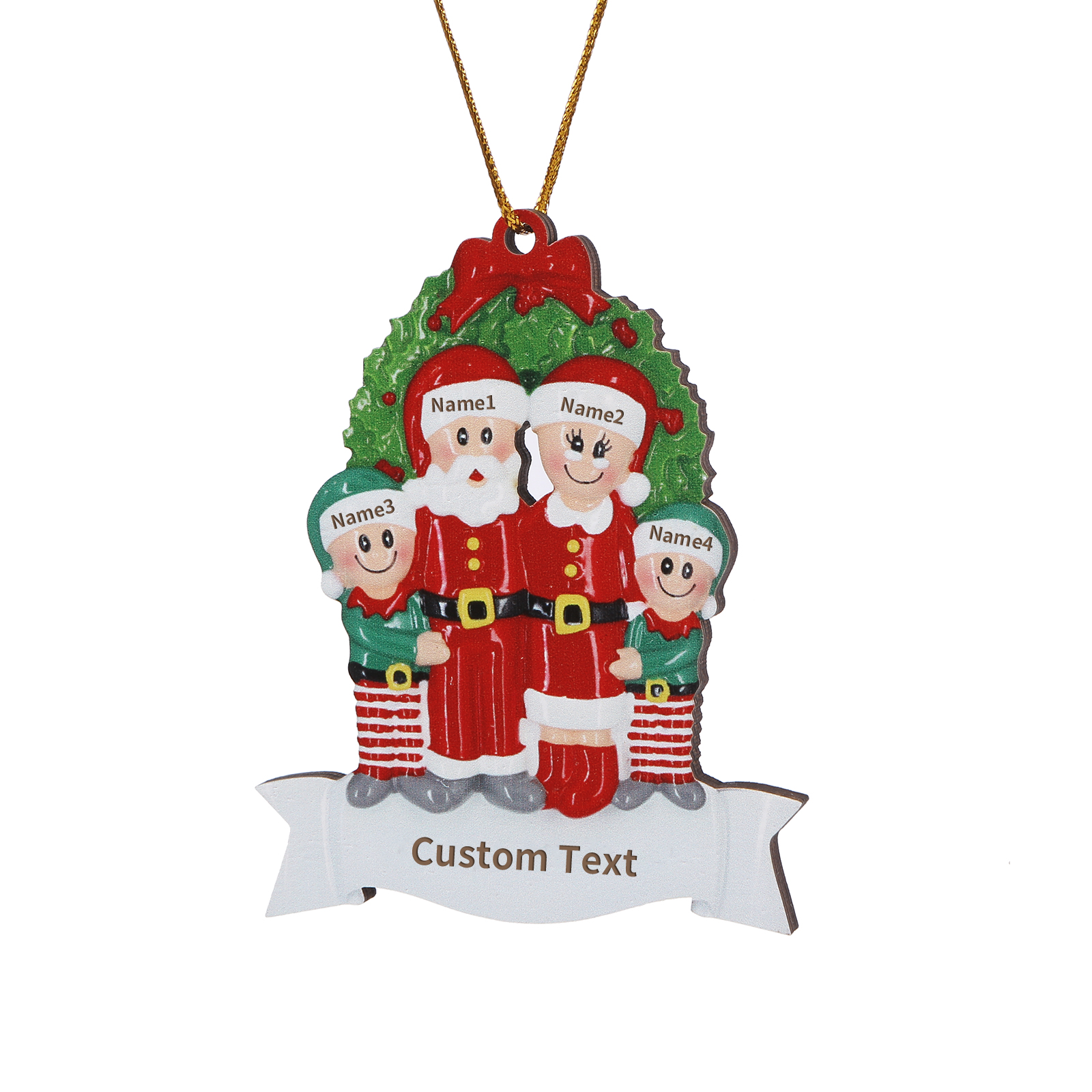 Personalised Family Wooden Christmas Ornament with Custom 4 Names Wreath Ornament-Jessemade AU