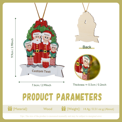 Personalised Family Wooden Christmas Ornament with Custom 4 Names Wreath Ornament-Jessemade AU