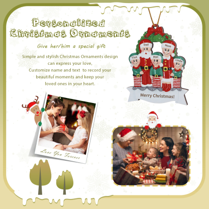 Personalised Family Wooden Christmas Ornament with Custom 5 Names Wreath Ornament-Jessemade AU