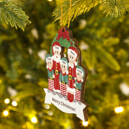 Personalised Family Wooden Christmas Ornament with Custom 5 Names Wreath Ornament-Jessemade AU