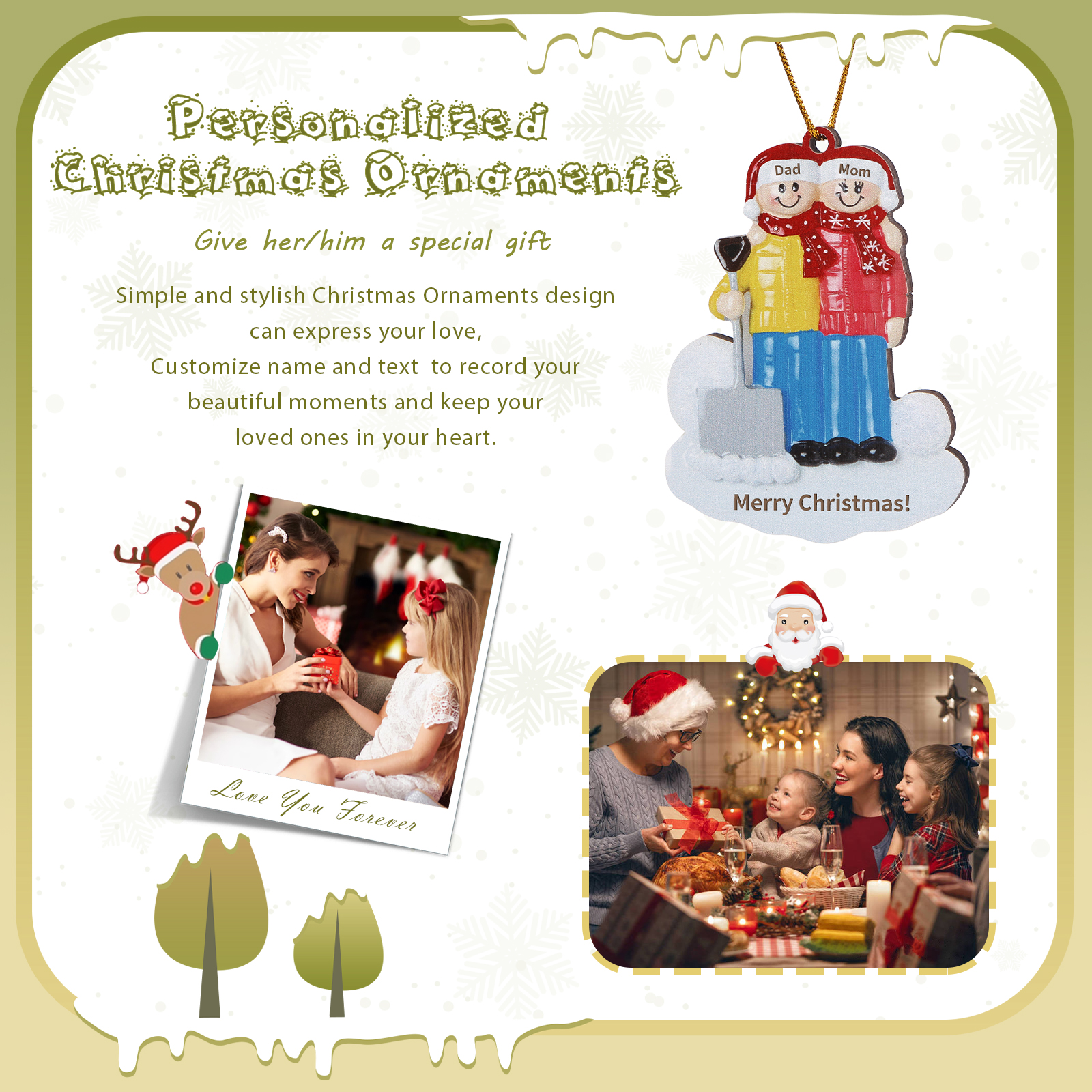 Snow Shoveling Family Personalised Wooden Christmas Ornament with Custom 2 Names-Jessemade AU