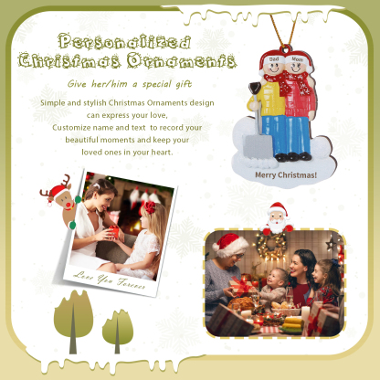 Snow Shoveling Family Personalised Wooden Christmas Ornament with Custom 2 Names-Jessemade AU