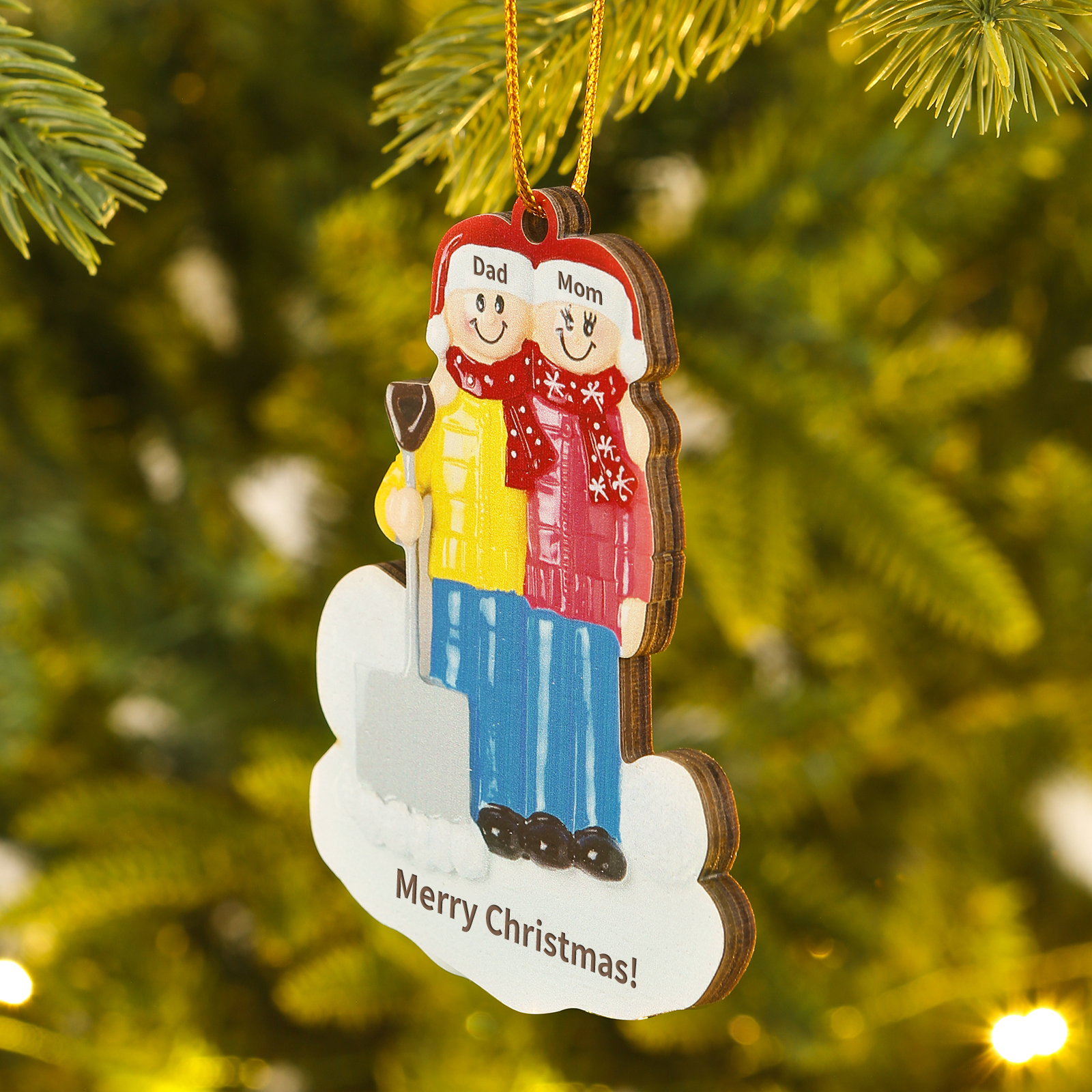 Snow Shoveling Family Personalised Wooden Christmas Ornament with Custom 2 Names-Jessemade AU