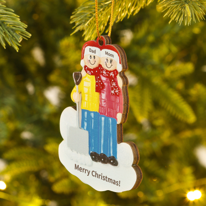 Snow Shoveling Family Personalised Wooden Christmas Ornament with Custom 2 Names-Jessemade AU