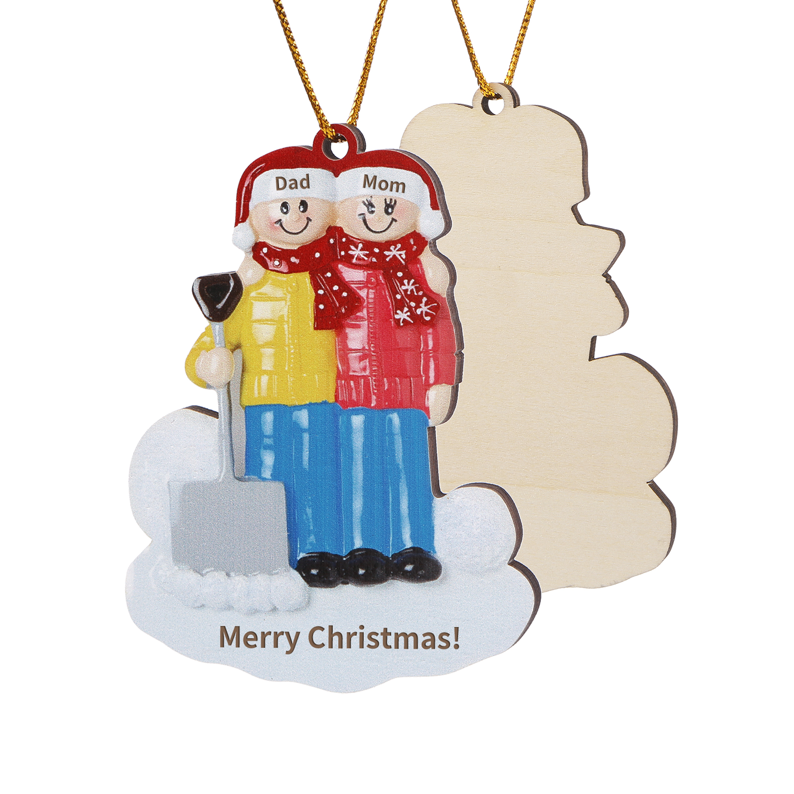 Snow Shoveling Family Personalised Wooden Christmas Ornament with Custom 2 Names-Jessemade AU