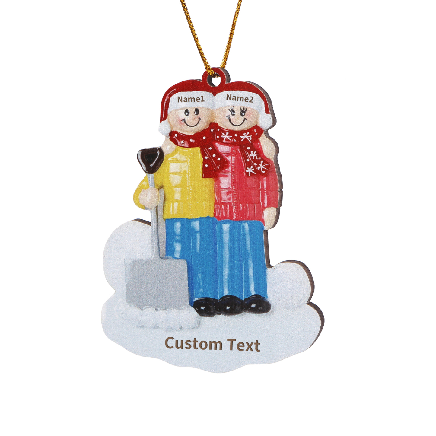 Snow Shoveling Family Personalised Wooden Christmas Ornament with Custom 2 Names-Jessemade AU