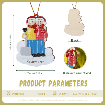 Snow Shoveling Family Personalised Wooden Christmas Ornament with Custom 2 Names-Jessemade AU